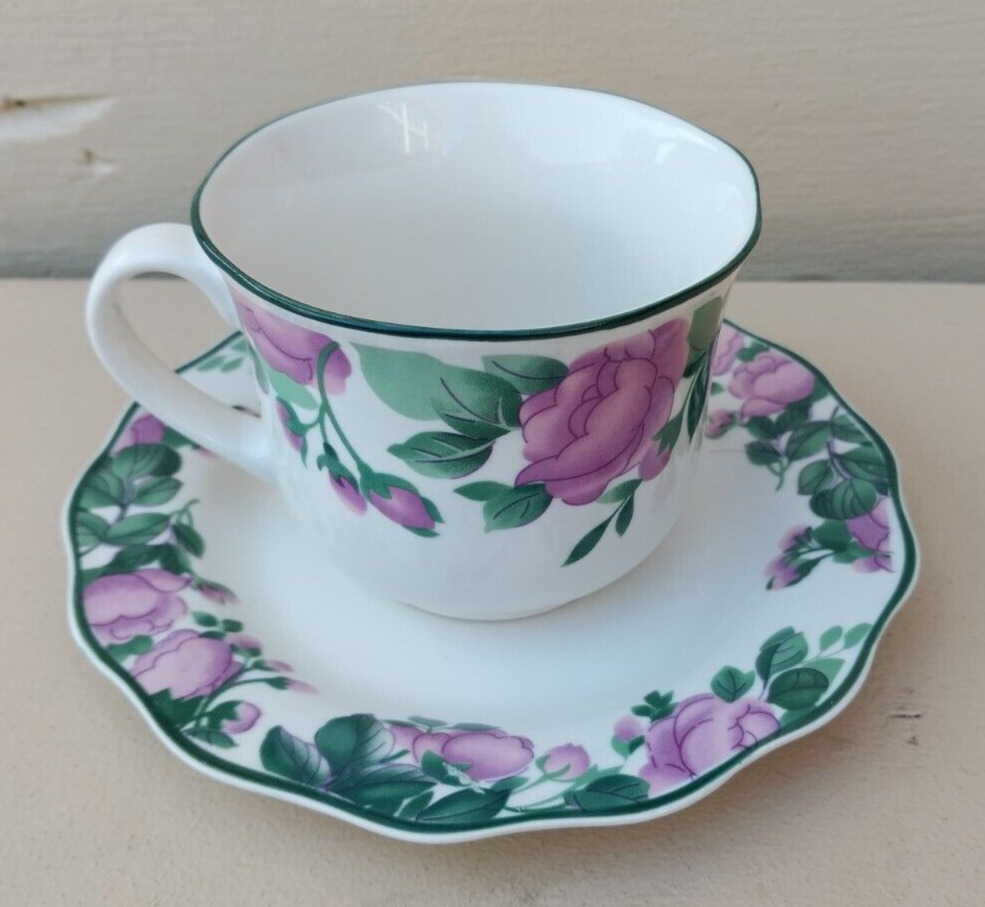 Allied Design tea cup and saucer pink green white floral flowers