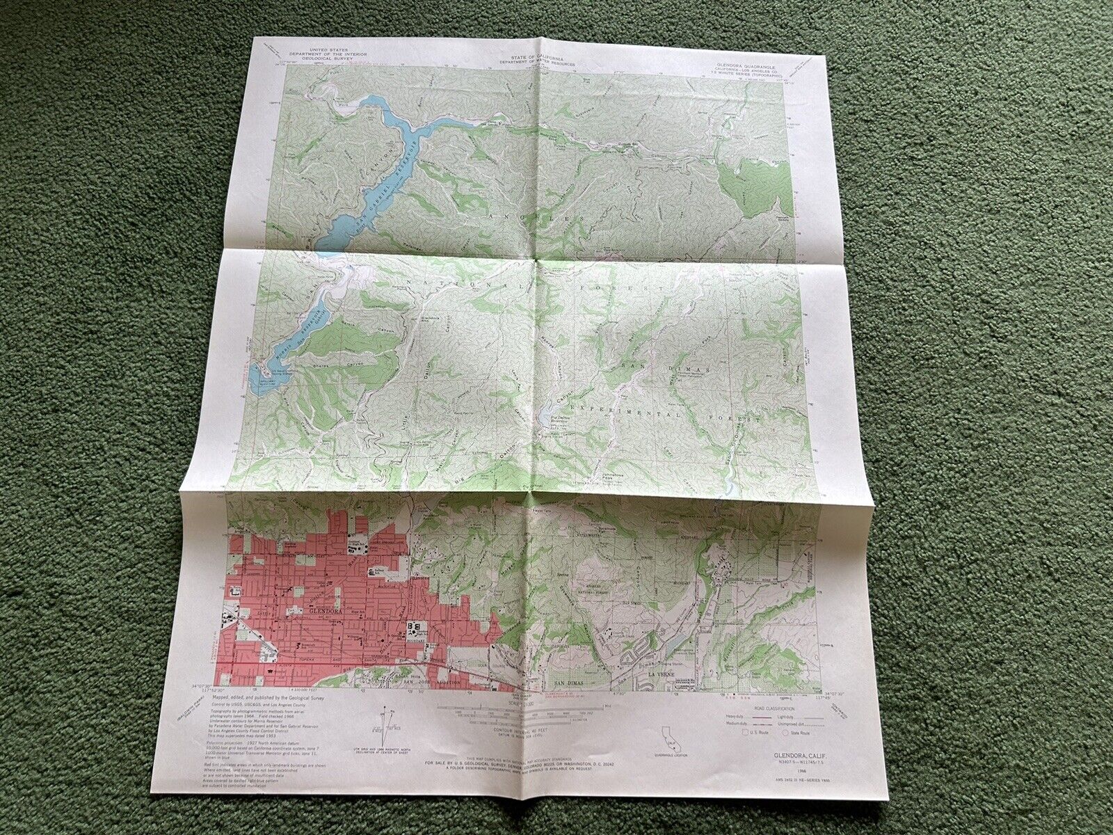 Vintage 1966 US Dept Of Geological Survey Glendora California Topographical Map