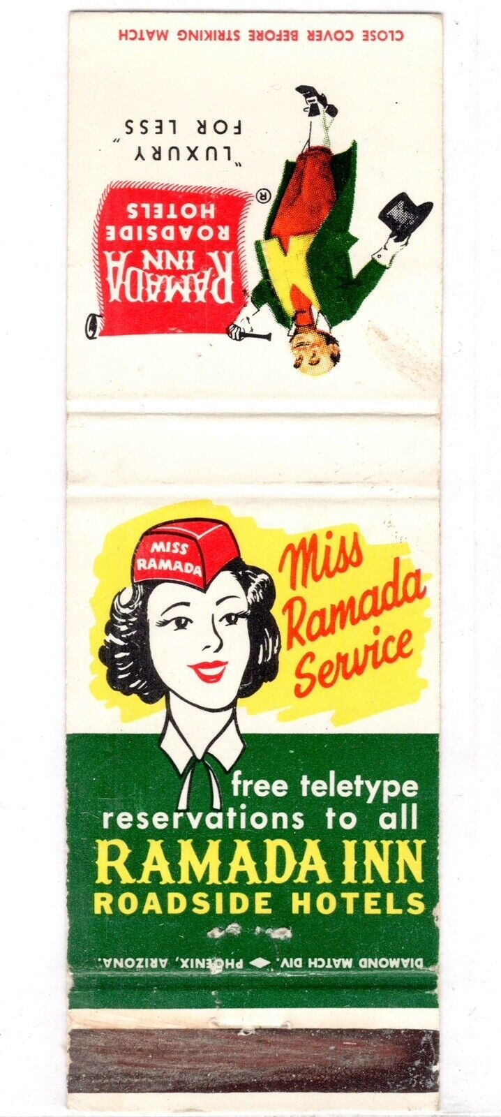 c1950s~Ramada Inn Motels~Miss Ramada~Phoenix AZ~MCM~Vintage Matchbook Cover
