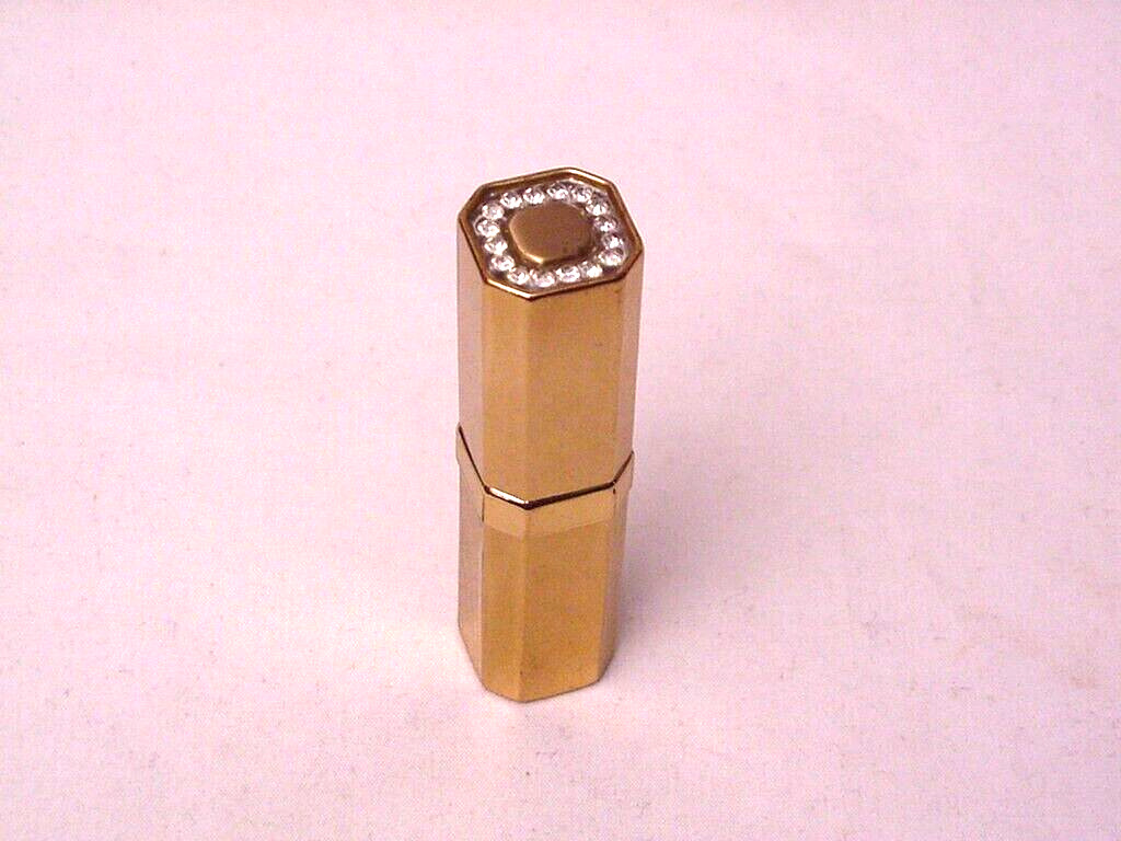 Vintage AVON Gold Tone Octagonal Rhinestone Topped Lipstick Tube