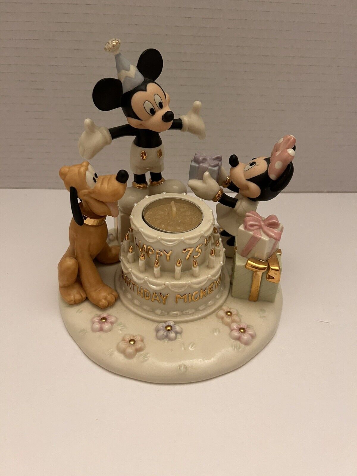 LENOX Happy Birthday Mickey Votive 2002 Limited Edition Mickey Minnie & Pluto ￼