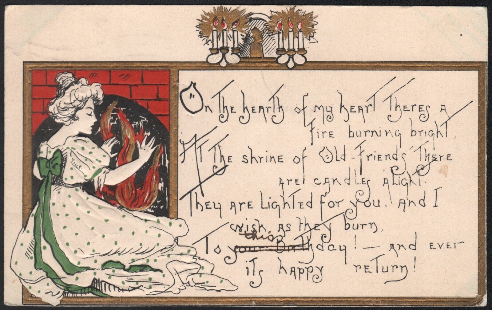 1917 Birthday Happy Return Vintage Postcard Embossed  Mailed to Seattle