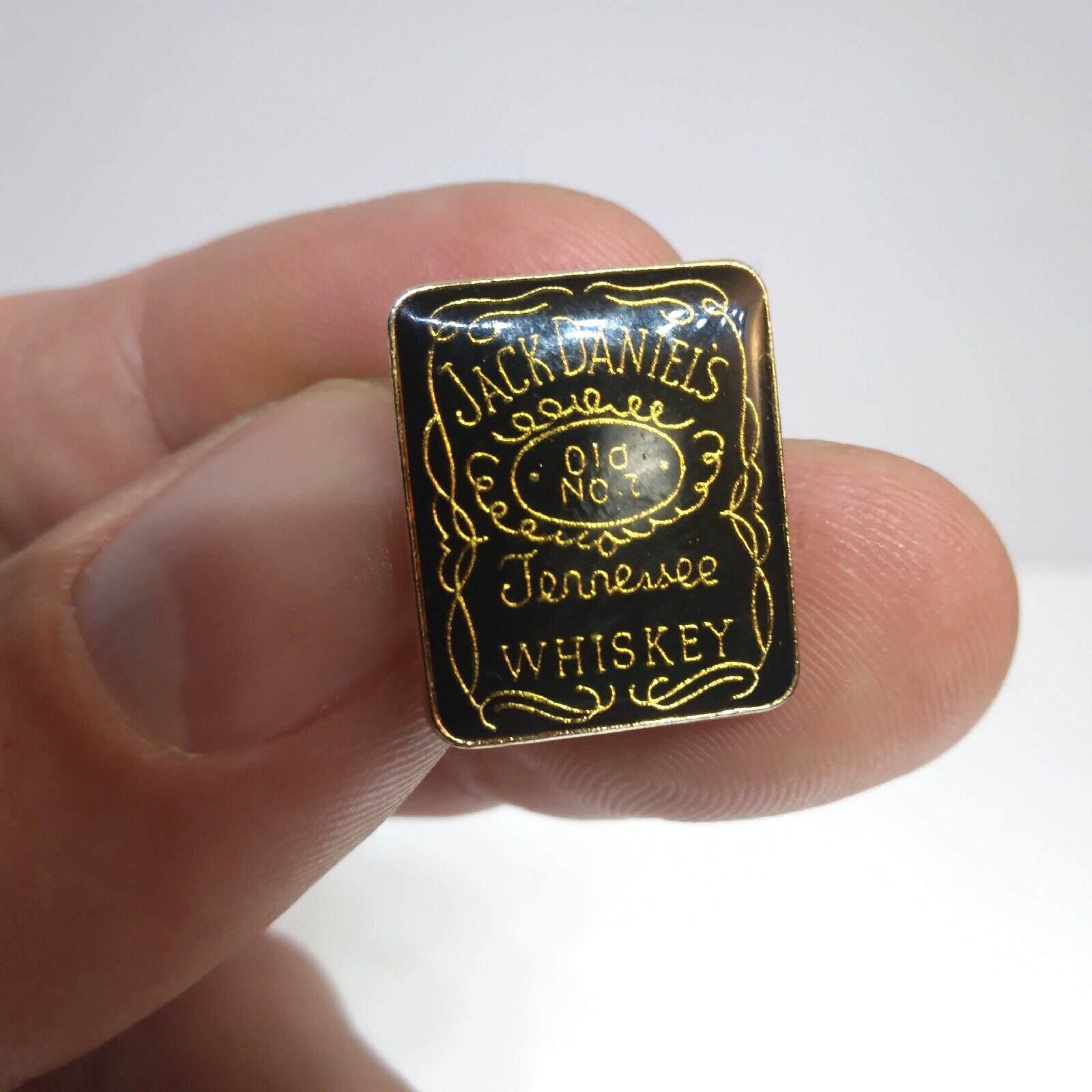Jack Daniels Label Lapel Pin Distillery Old No. 7 Vintage Black & Gold Colors