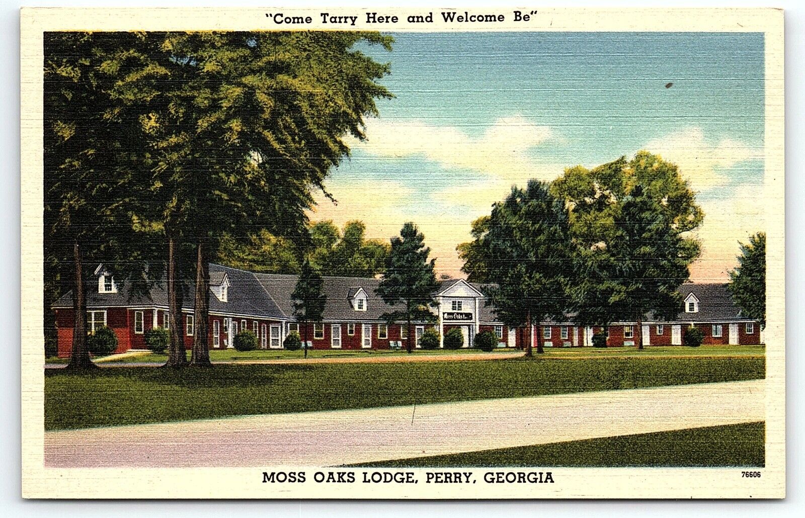 1940s PERRY GA MOSS OAKS LODGE HOTEL MOTEL GEORGIA LINEN POSTCARD P2107