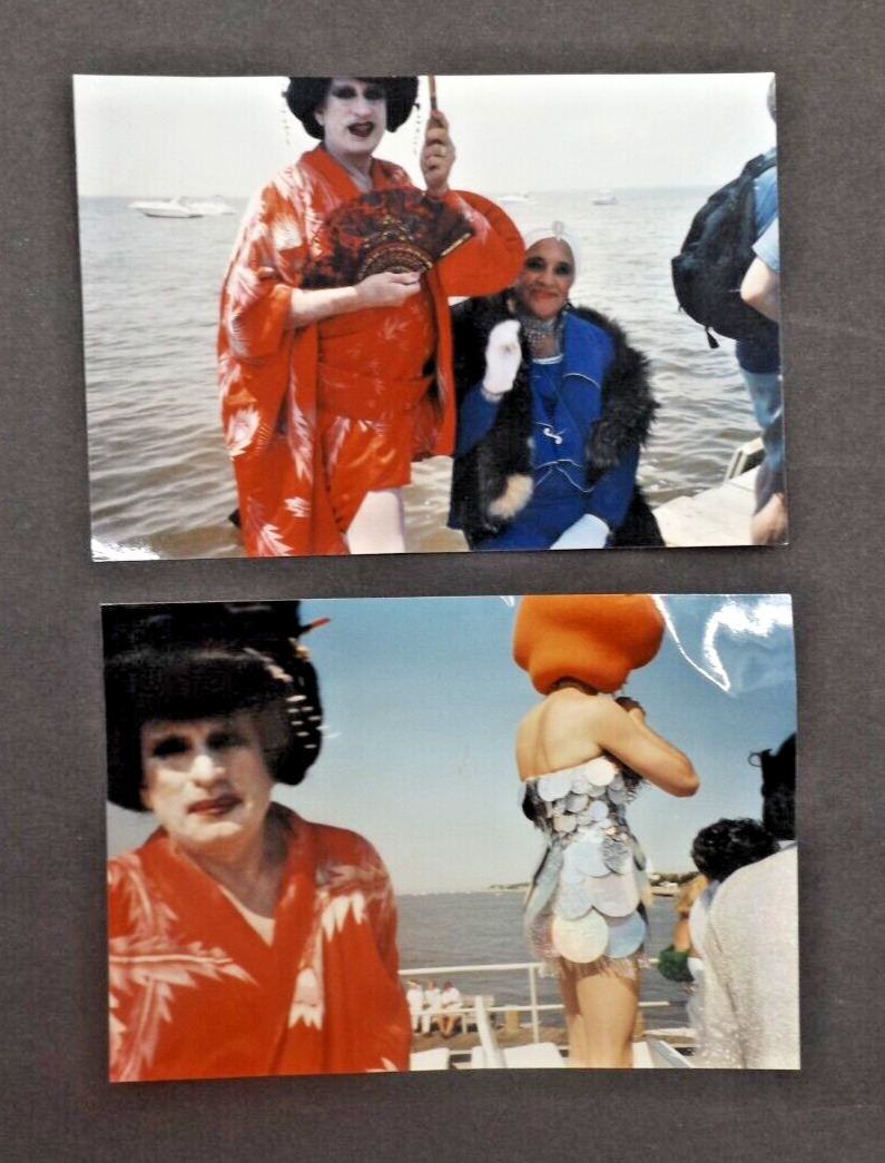 2 Cir 80s Crossdresser Men in Dress Drag Parade Vintage Snapshot Photo Gay Int