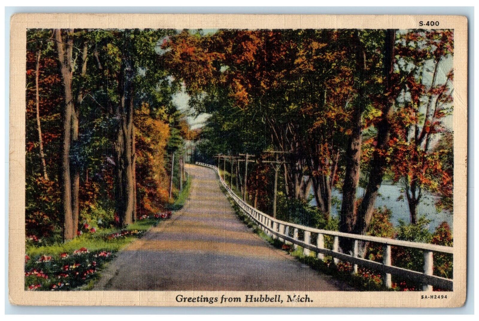 c1940\'s Greetings From Hubbell Driveway Michigan MI Unposted Vintage Postcard