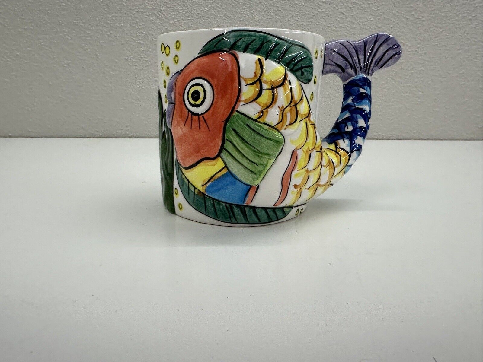 Vintage 1995 Mug Pescada Fish Hand painted Dimensional