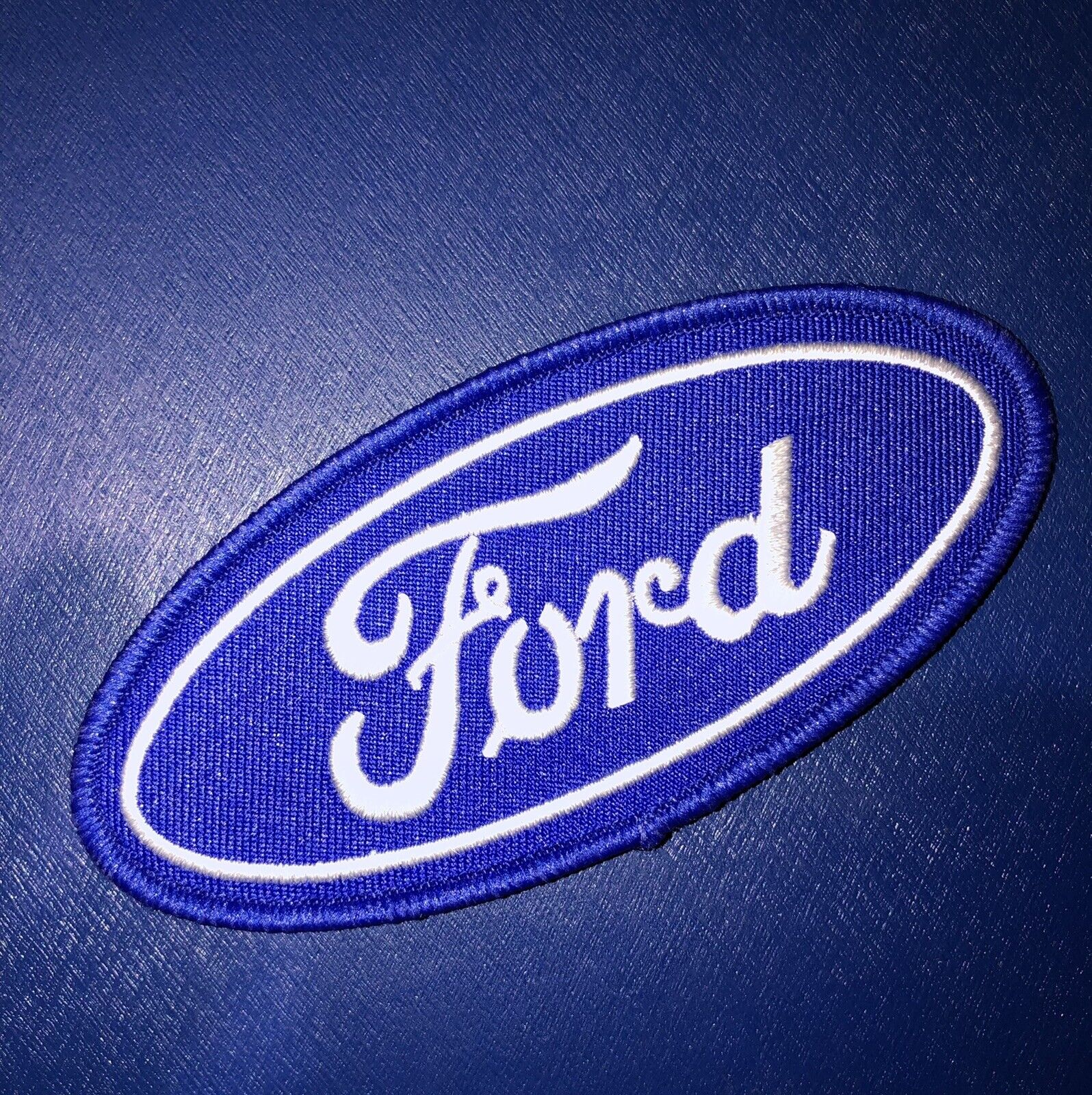 FORD Oval emblem Embroidered/ Woven Iron On Patch 2”x4.5” Blue