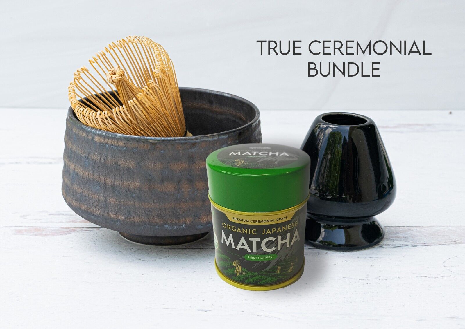 Japanese Tea Gift Set: Matcha Bowl + Matcha Whisk & Holder + Japanese Matcha