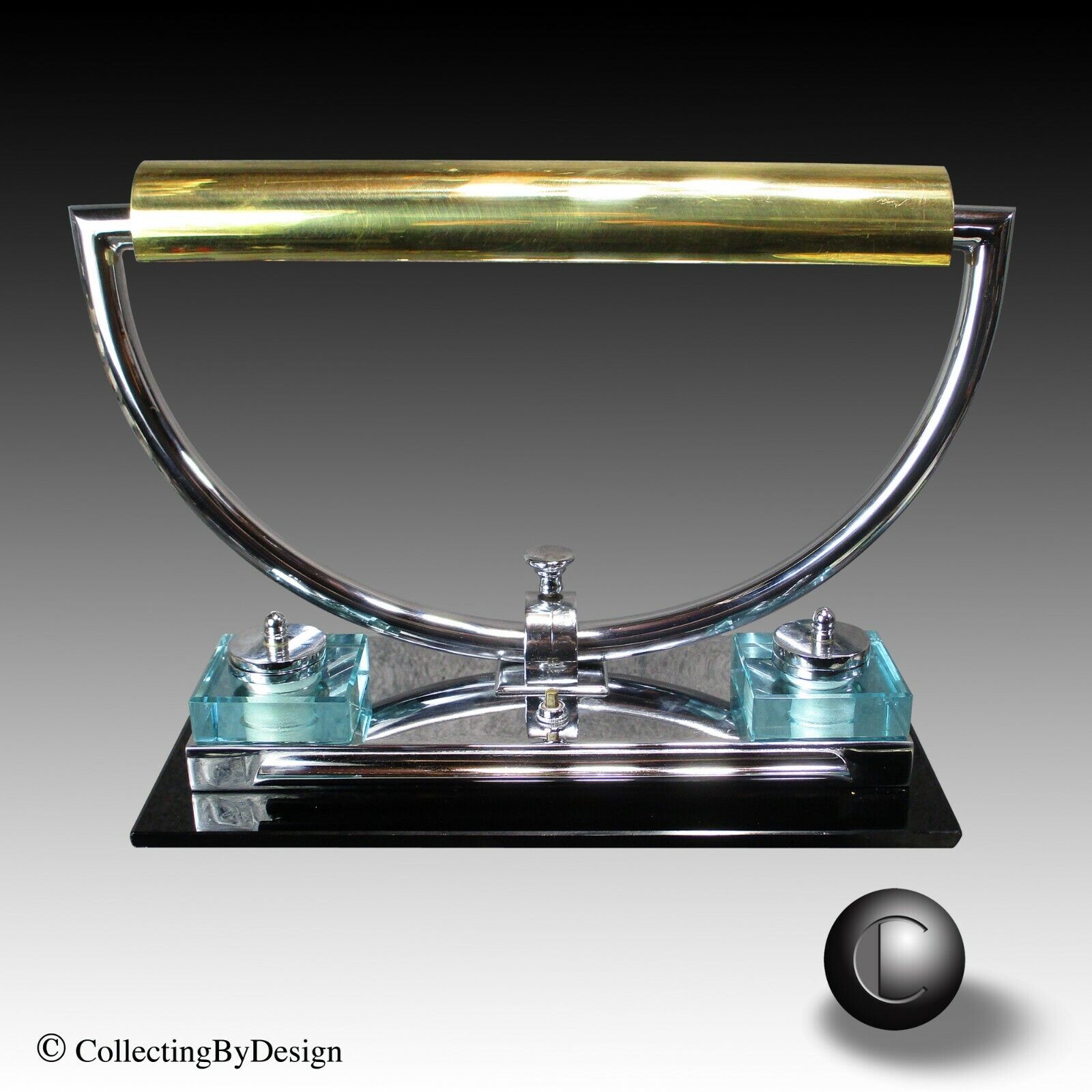 VTG Art Deco Lamp Desk Set of Chrome/Brass/Glass c.1925 France -Rohde Deskey Era