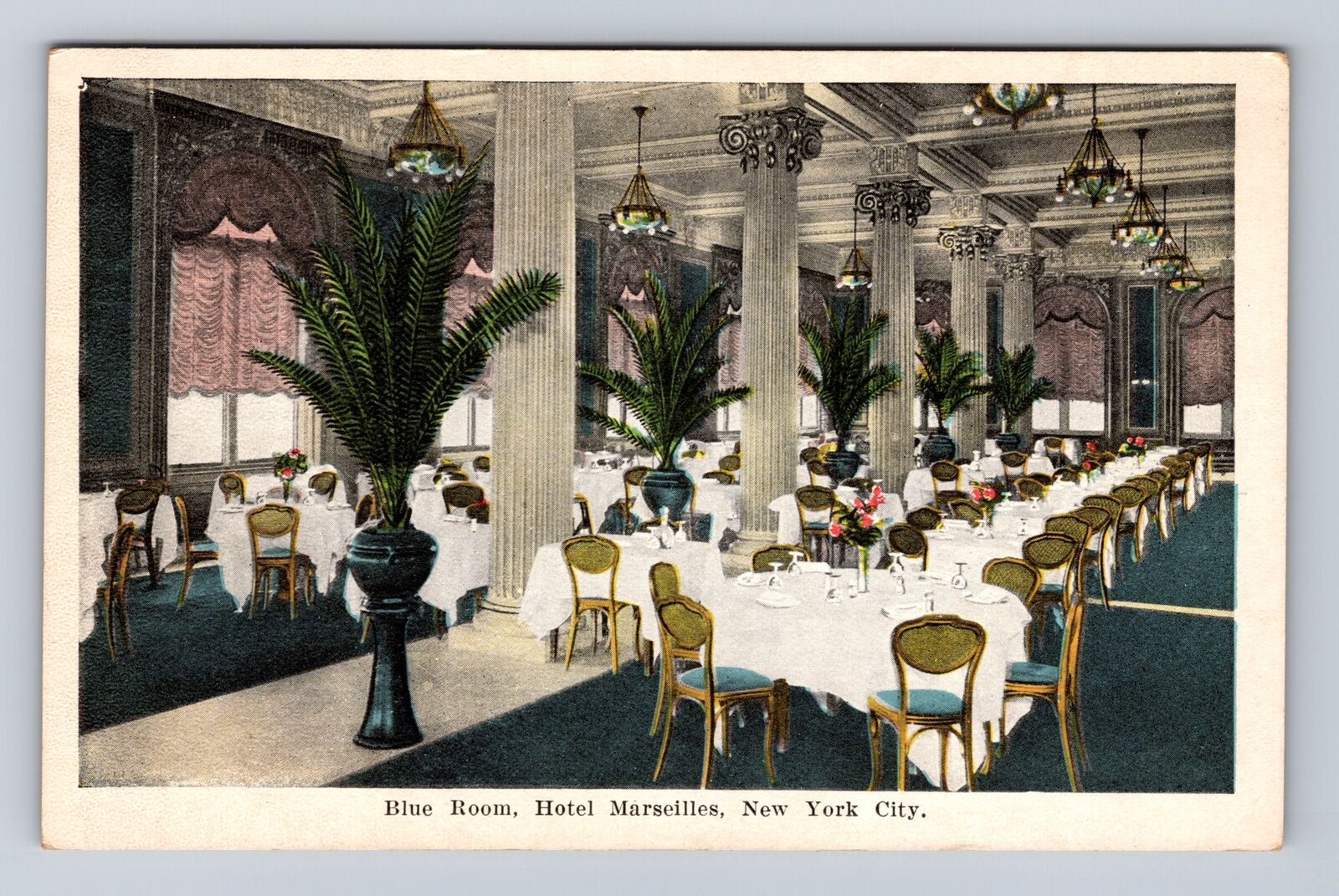 New York City NY, Hotel Marseilles Blue Room, Advertising, Vintage Postcard