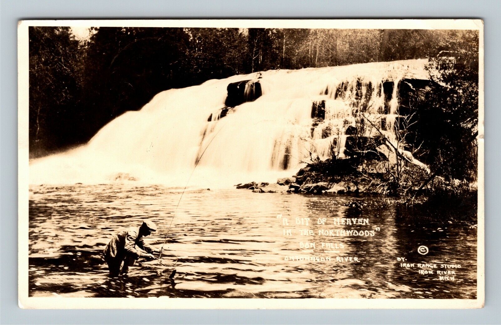 RPPC Bon Falls On Ontomagon River Vintage Postcard