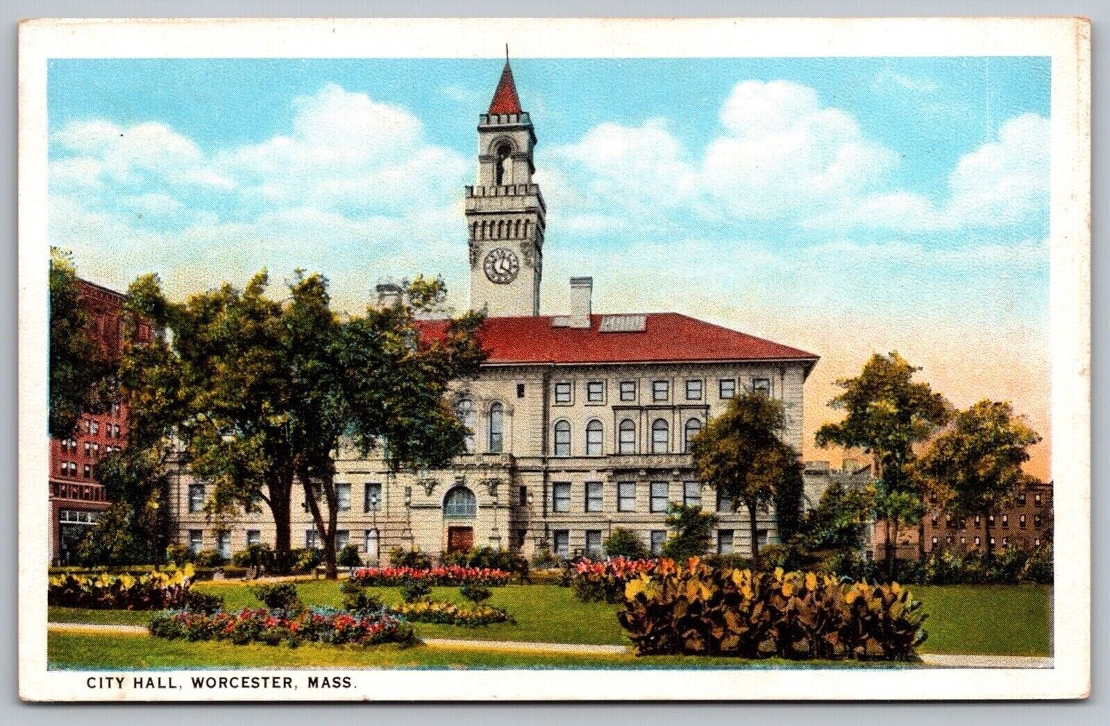 Worcester Massachusetts City Hall Government Building WB UNP Postcard
