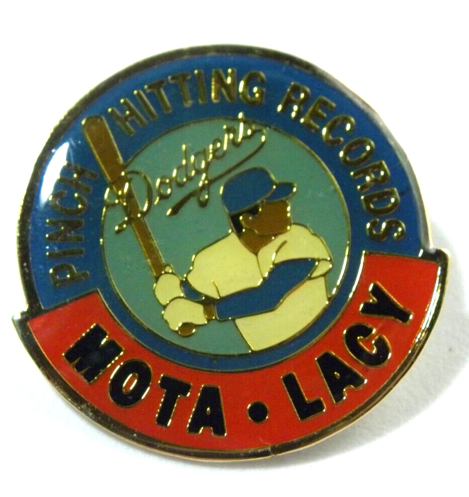 Vintage Los Angeles Dodgers Baseball Pin Mota Lacy Pinch Hitting Record Lapel