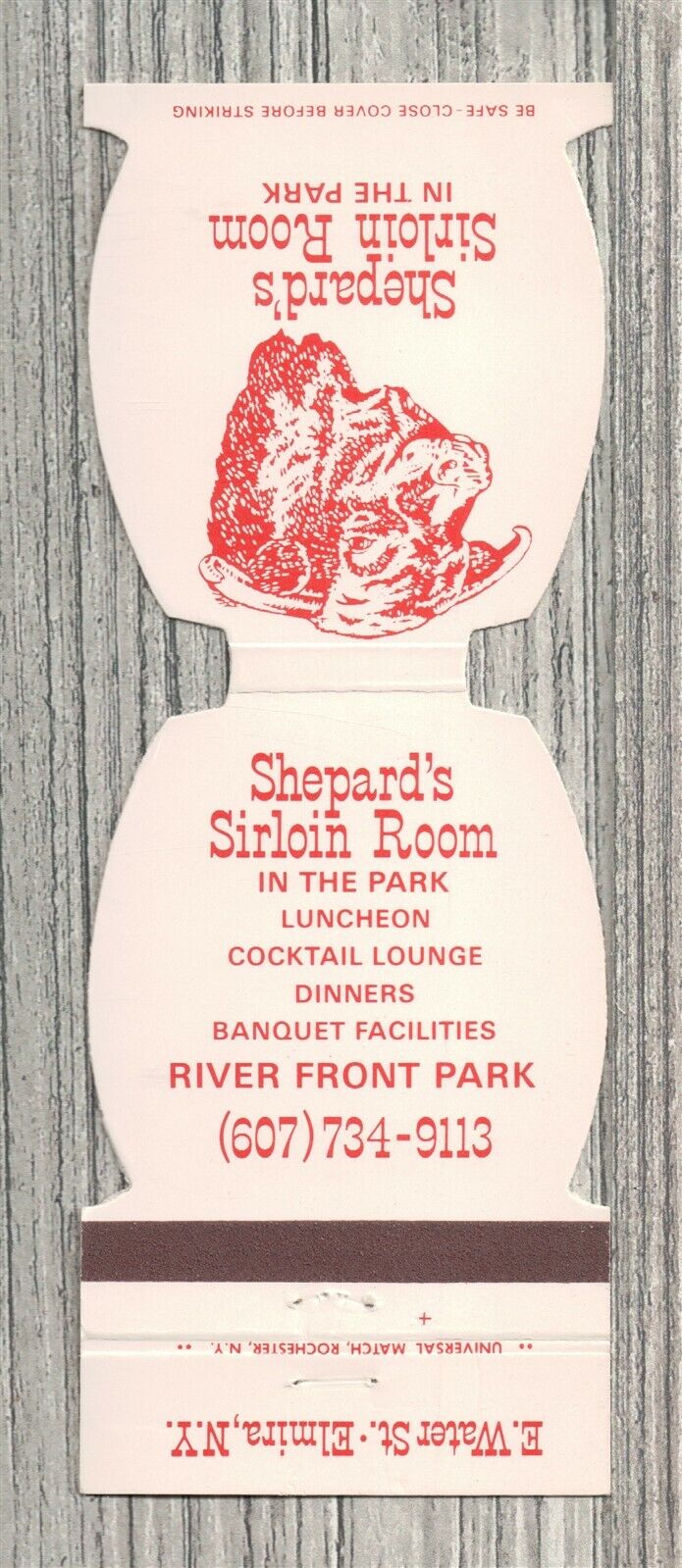 Matchbook Cover-Shepard\'s Sirloin Room River Front Park Elmira New York-0015