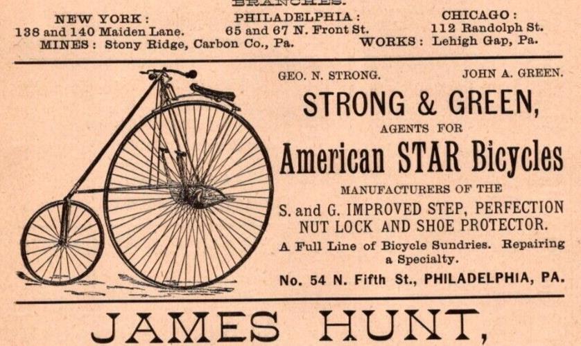 1887 American Star Bicycles Rutherford Metallic Paint 2 Side PA Gazetteer