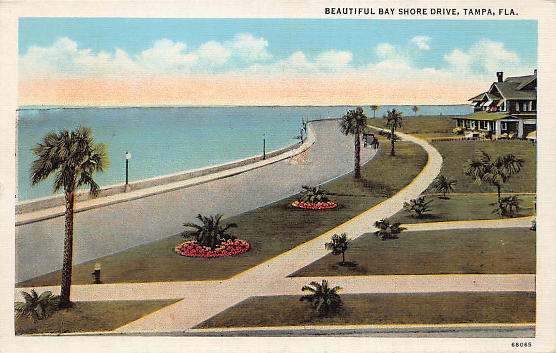 Tampa, FL-Florida, Bay Shore Drive, Vintage Postcard c1940 Luxury Homes