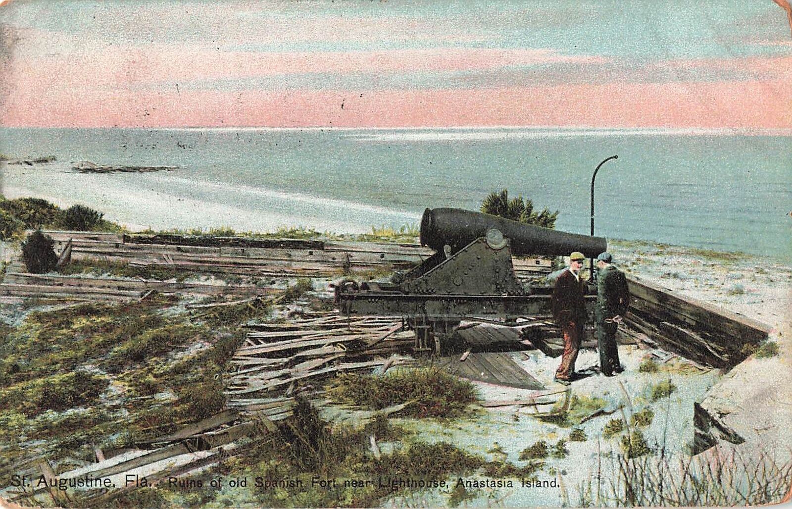 Vintage Postcard Ruins of Old Spanish Fort, Cannon St. Augustine Florida 1908