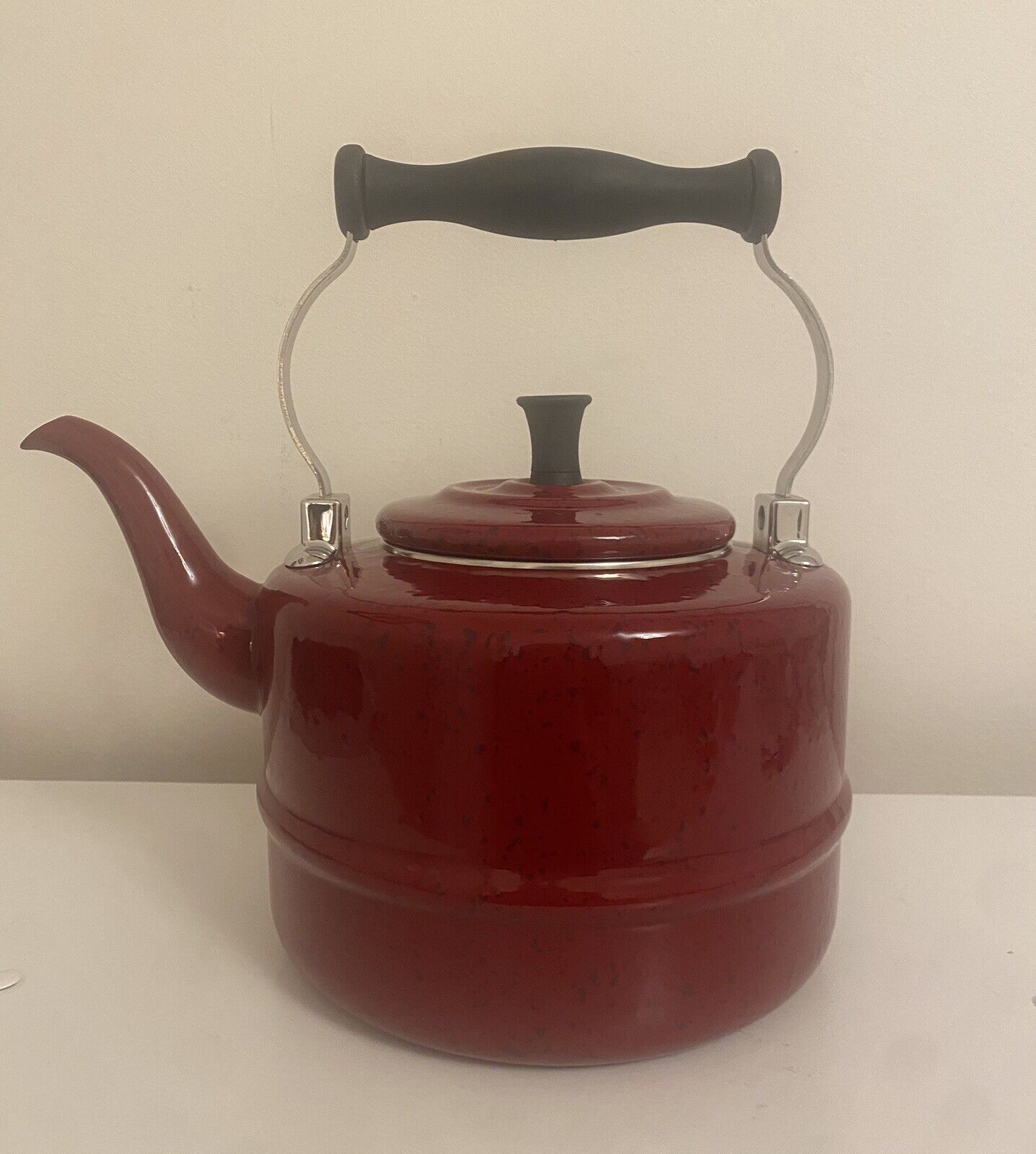 Paula Deen Collection Red Speckled Tea Kettle Pot Steel w/Enamel Finish NEW