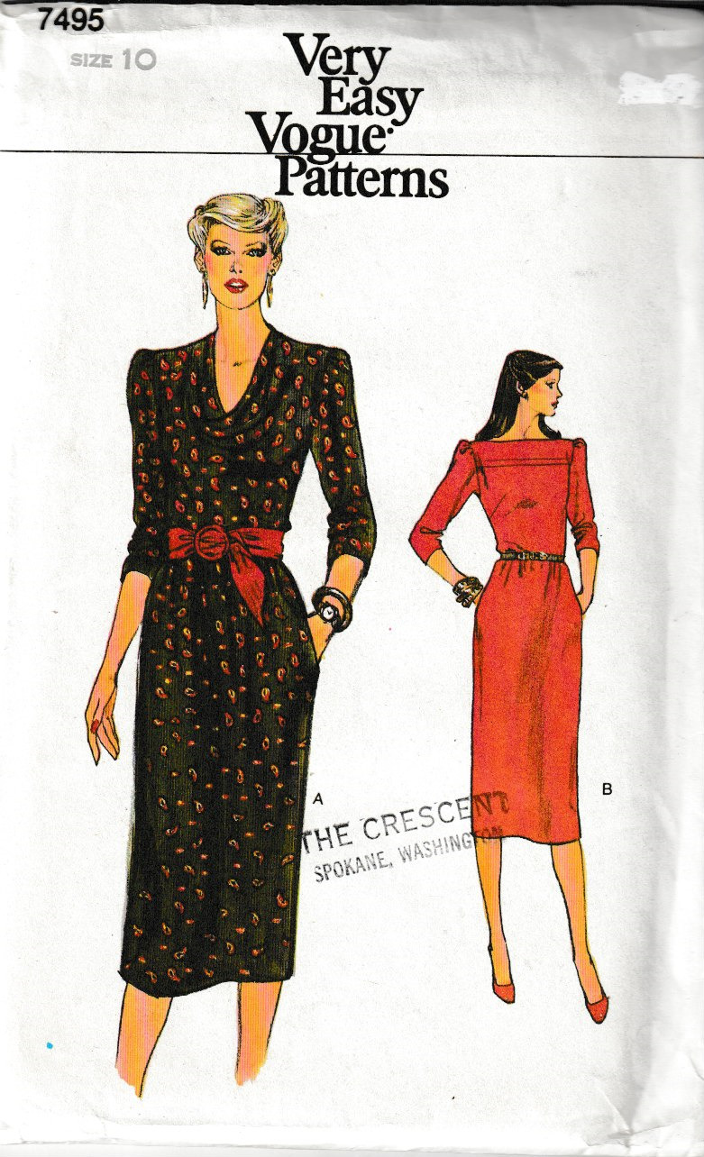 Vogue Pattern 7495 c1970\'s, Misses Cowl Neck Dress , Size 10; FF