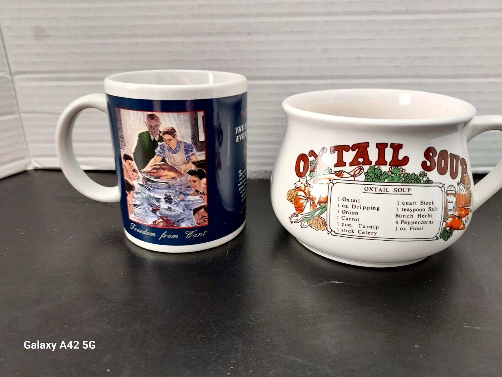 Oxtail Soup Mug and Norman Rockwell Freedom From Want Mug. Old and Fun.