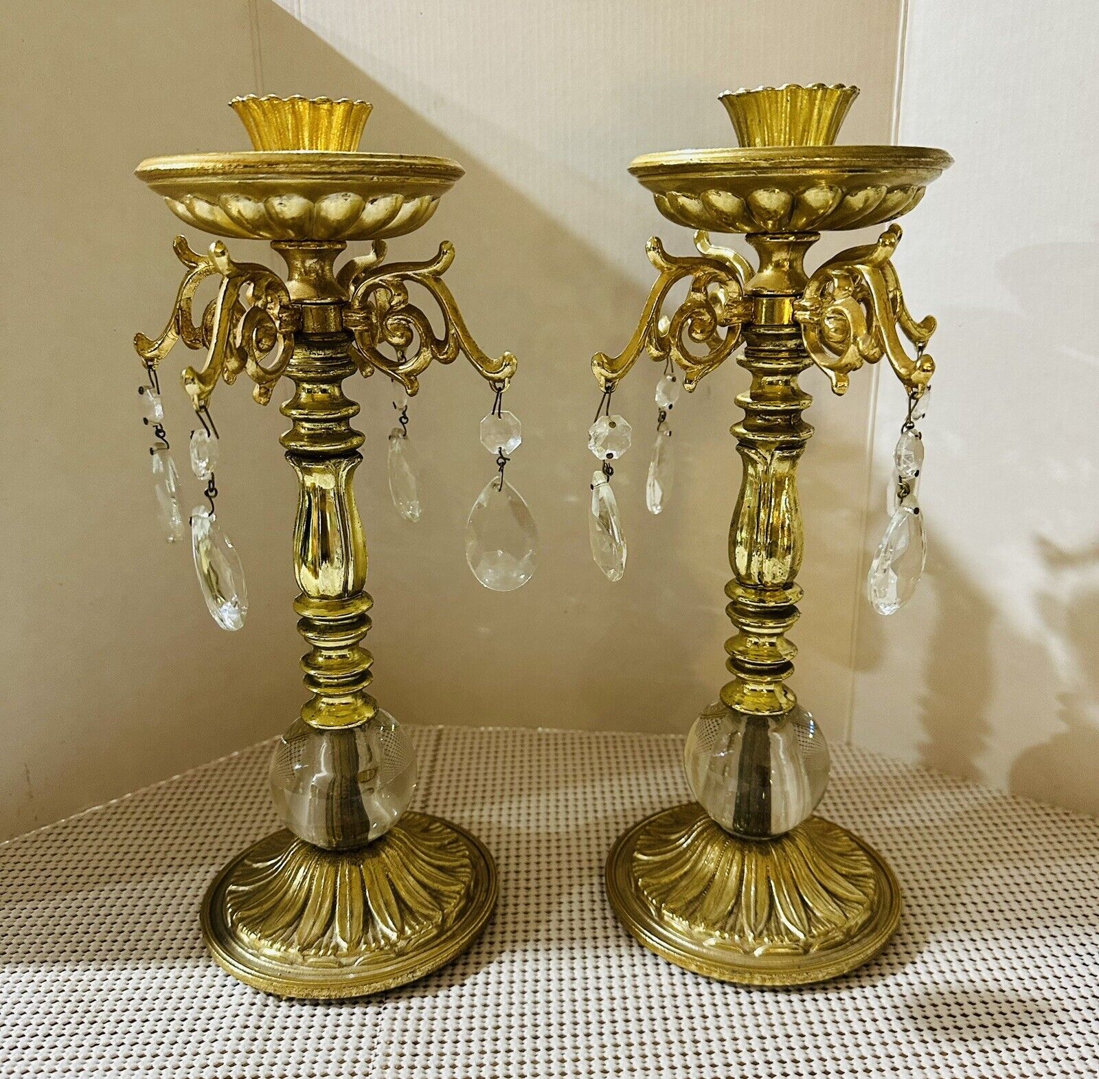 Pair of Vintage Dilly Candle Stick Holders Gold Tone Hollywood Regency