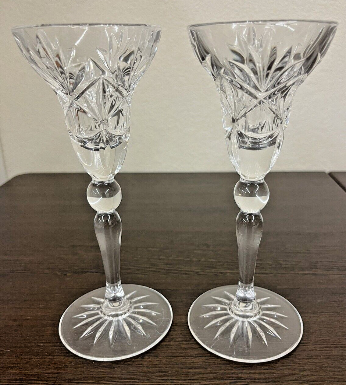 PAIR of 24% Crystal Candle Stick Holders 7'' by Mystique. Vintage.