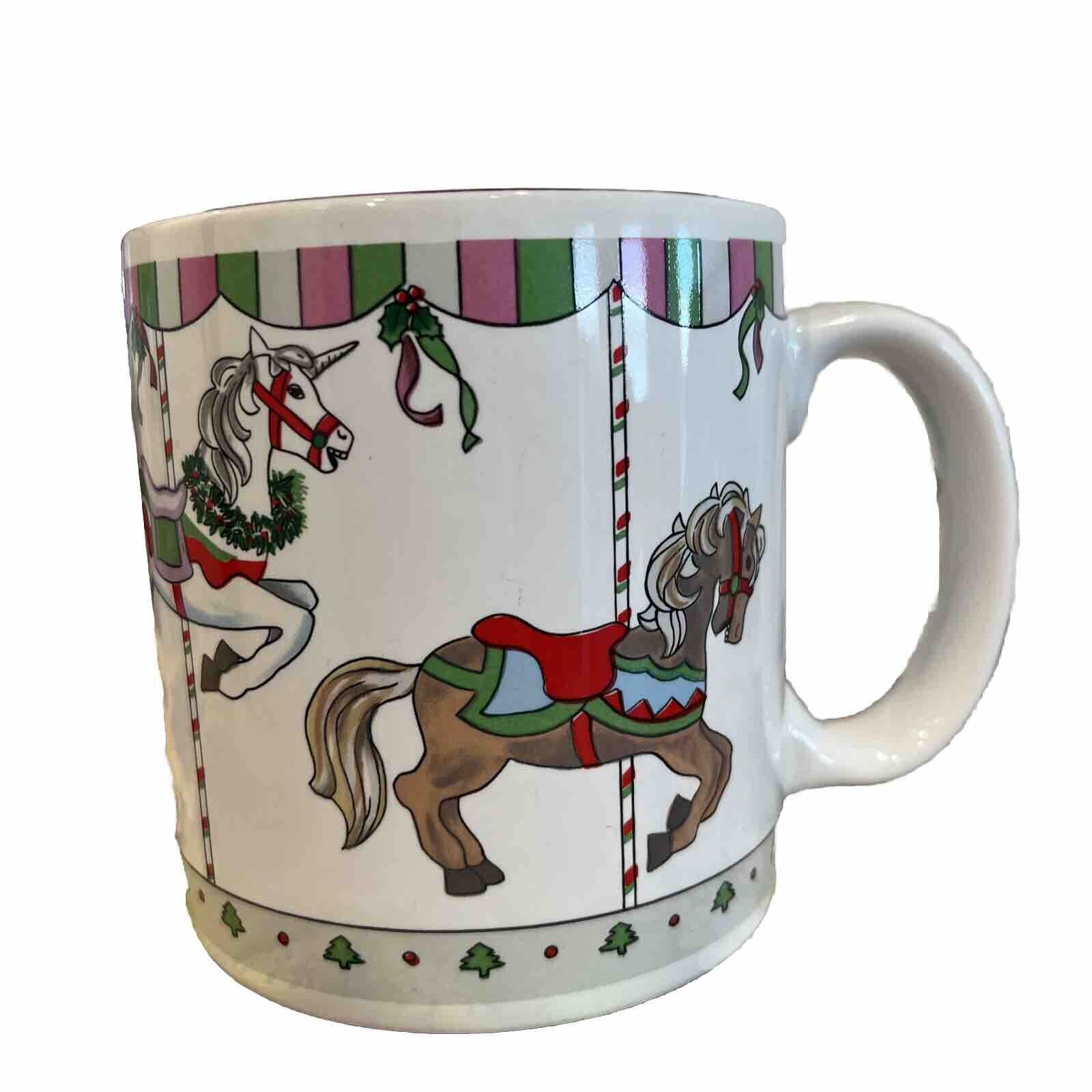 Vintage RUSS Carousel Christmas Horses Unicorn Coffee Mug Item 8193