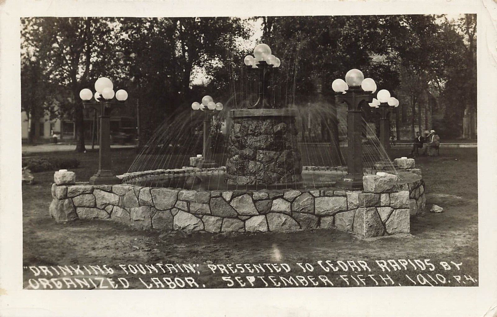 Postcard Drinking Fountain Presented to Cedar Rapids byOrganized Labor 1910 RPPC