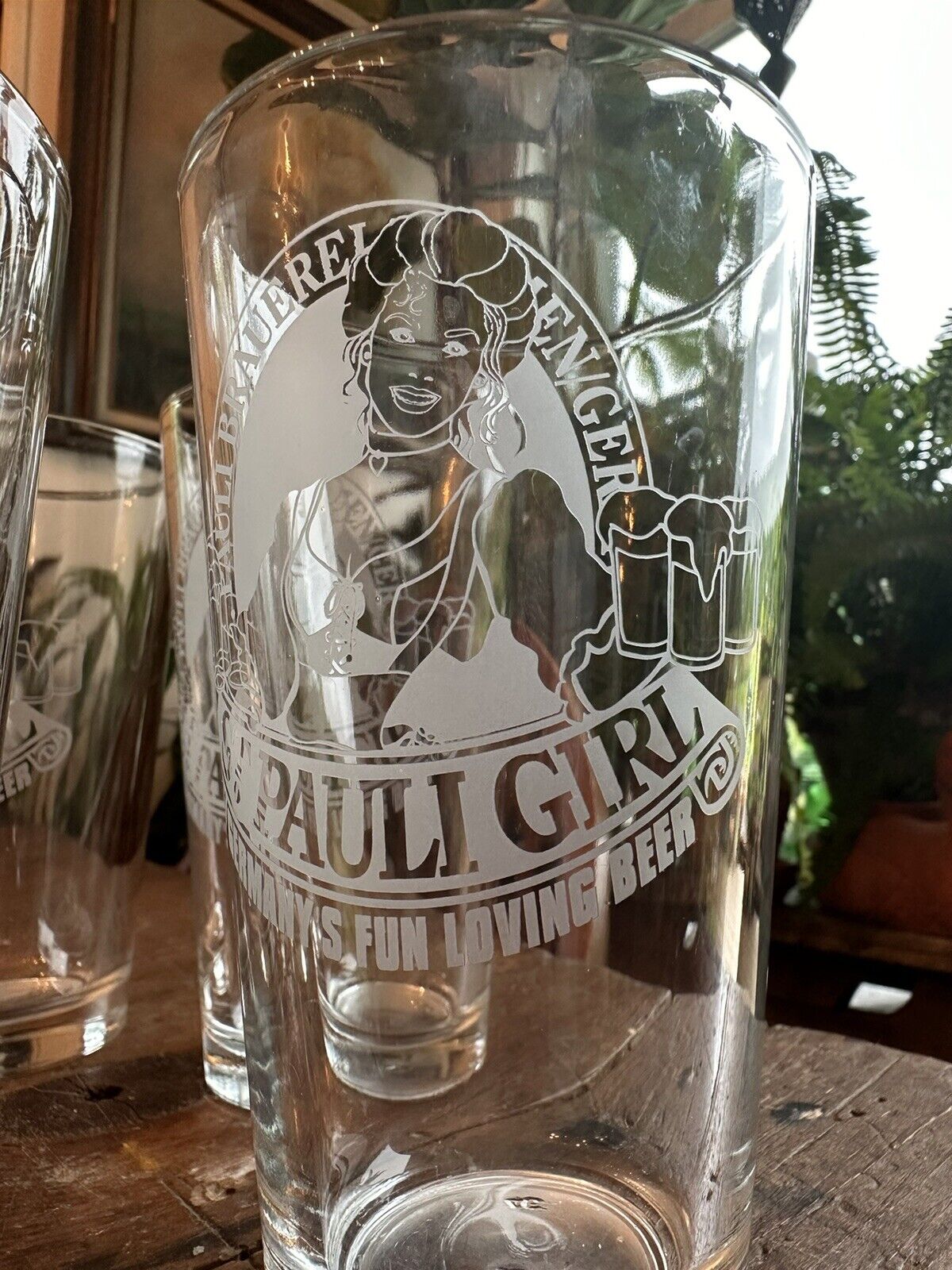5 Vintage Libbey St Pauli Girl Beer Glasses 14 Oz Germany Frosted Etched Logo