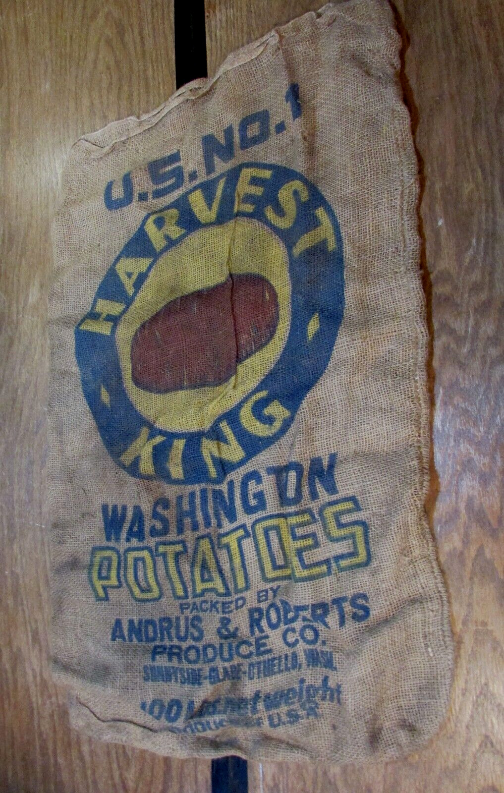 Andrus Roberts Harvest King Washington Potato Sack Old 100 lb Size Burlap Bag