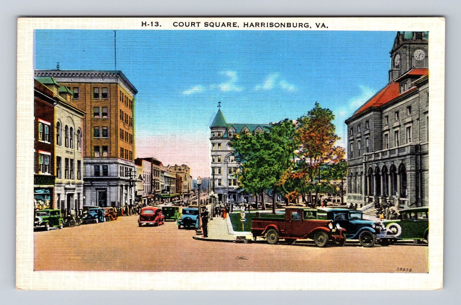Harrisonburg VA-Virginia, Panoramic View Court Square, Antique Vintage Postcard