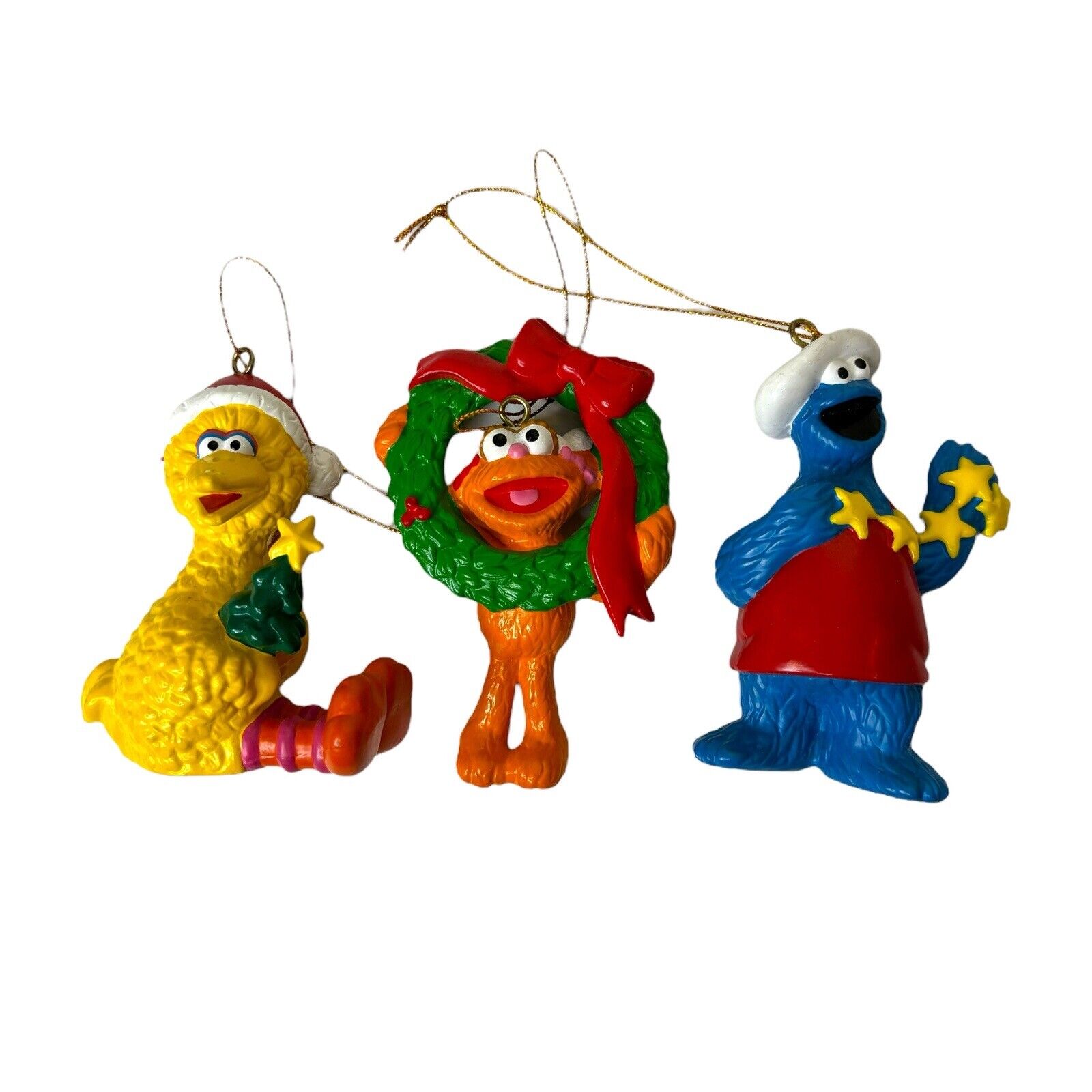 VTG Jim Henson Sesame Street Christmas Ornament Lot Big Bird Zoe Cookie Monster