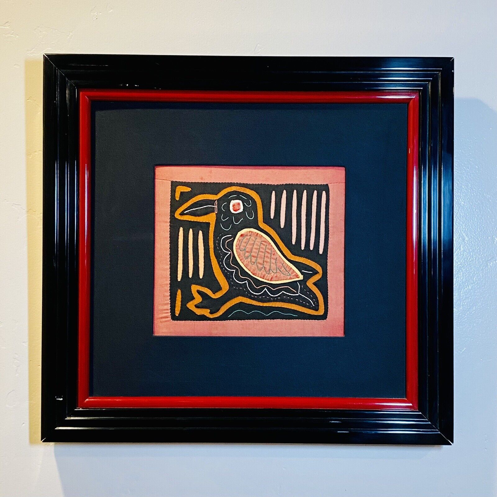 Mola Bird Professionally Framed & Matted Folk Art 17\