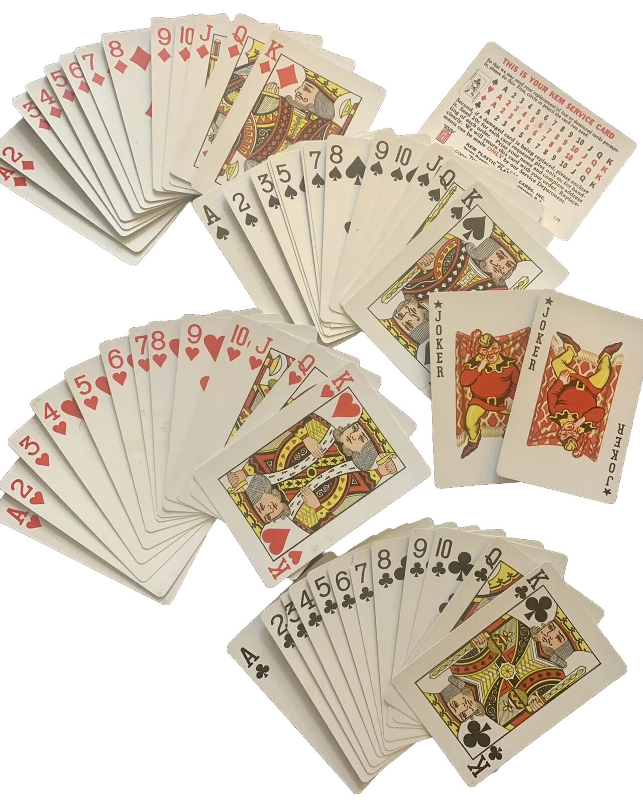 KEM 1947 Red Arrow Plastic Playing Cards/Case 2 Jokers-Missing J Clubs /4 Broken