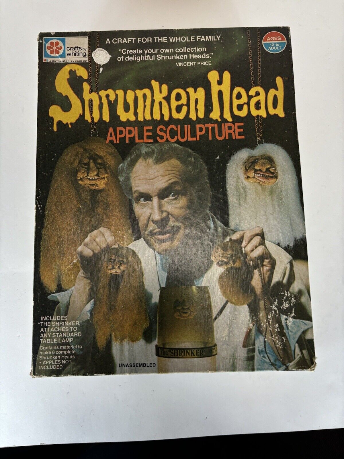 RARE VINTAGE 1975 MB SHRUNKEN HEAD APPLE SCULPTURE KIT VINCENT PRICE