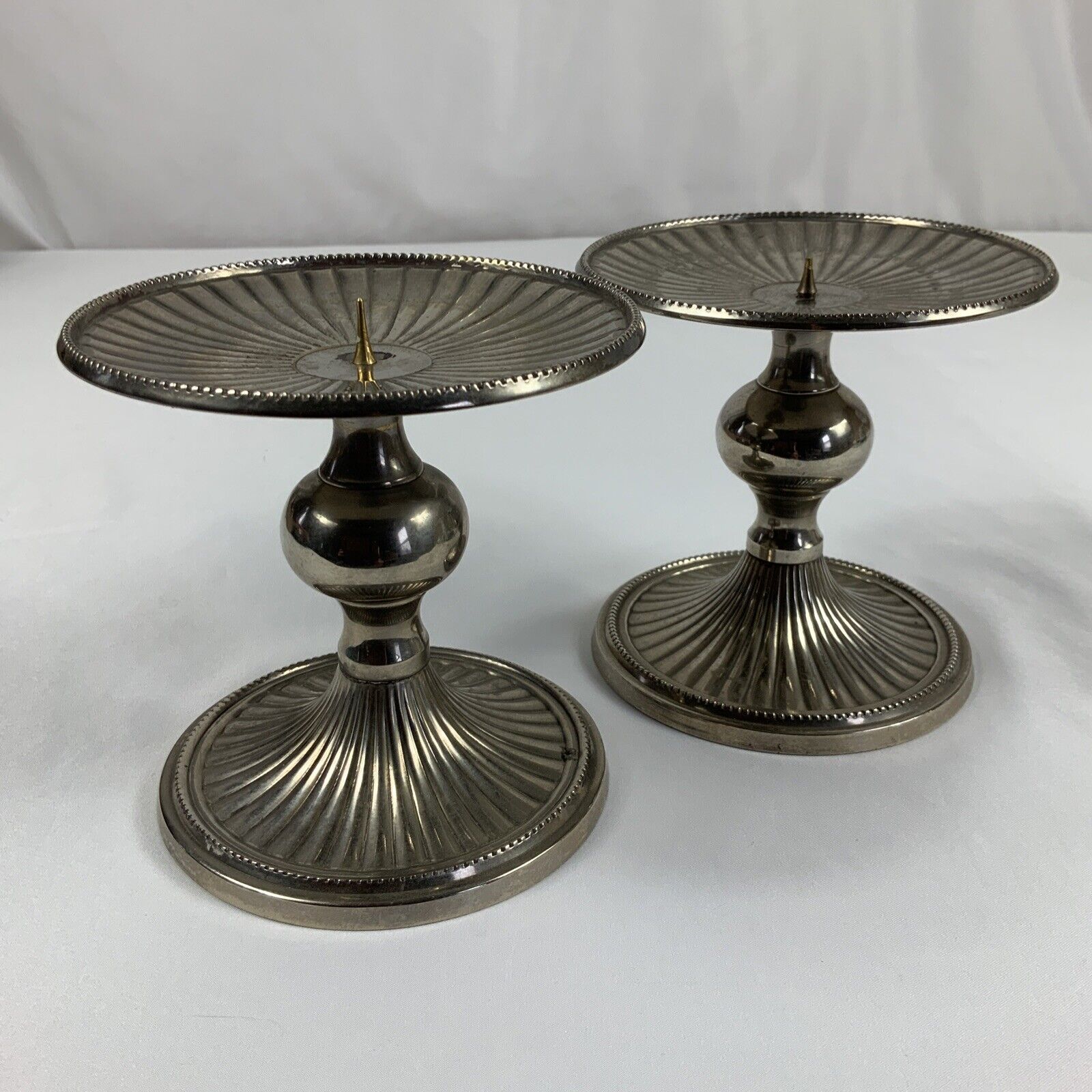 VTG Set of Gatco Silver Color Solid Brass Round Candlestick Holders 4.5\