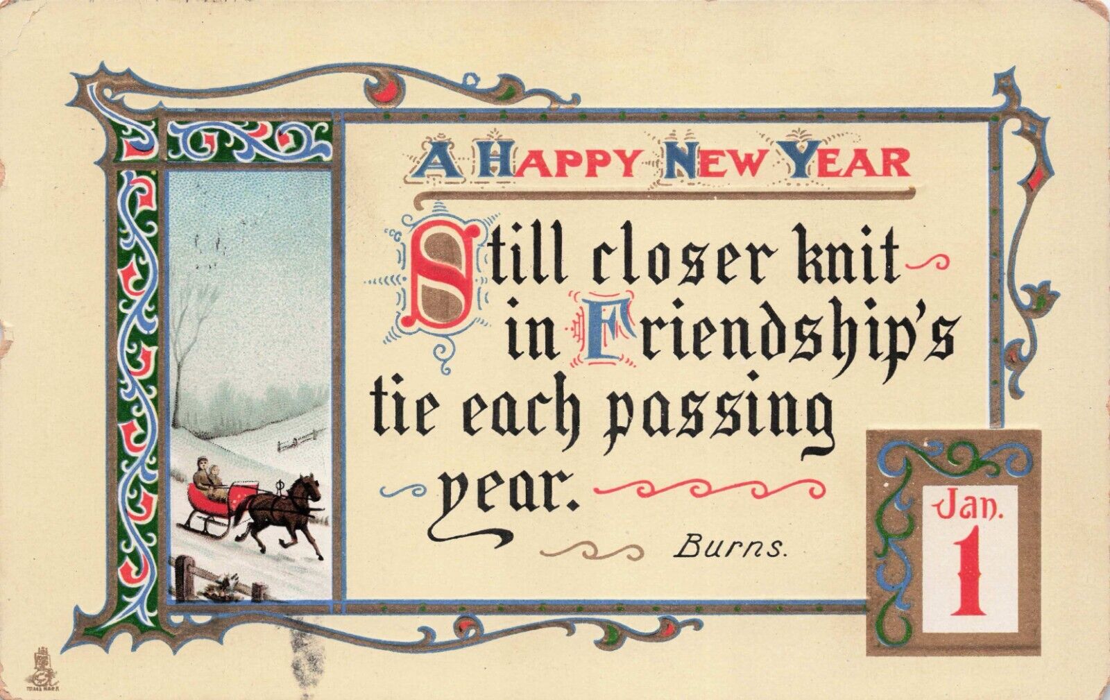 Postcard Tucks A Happy New Year 1912