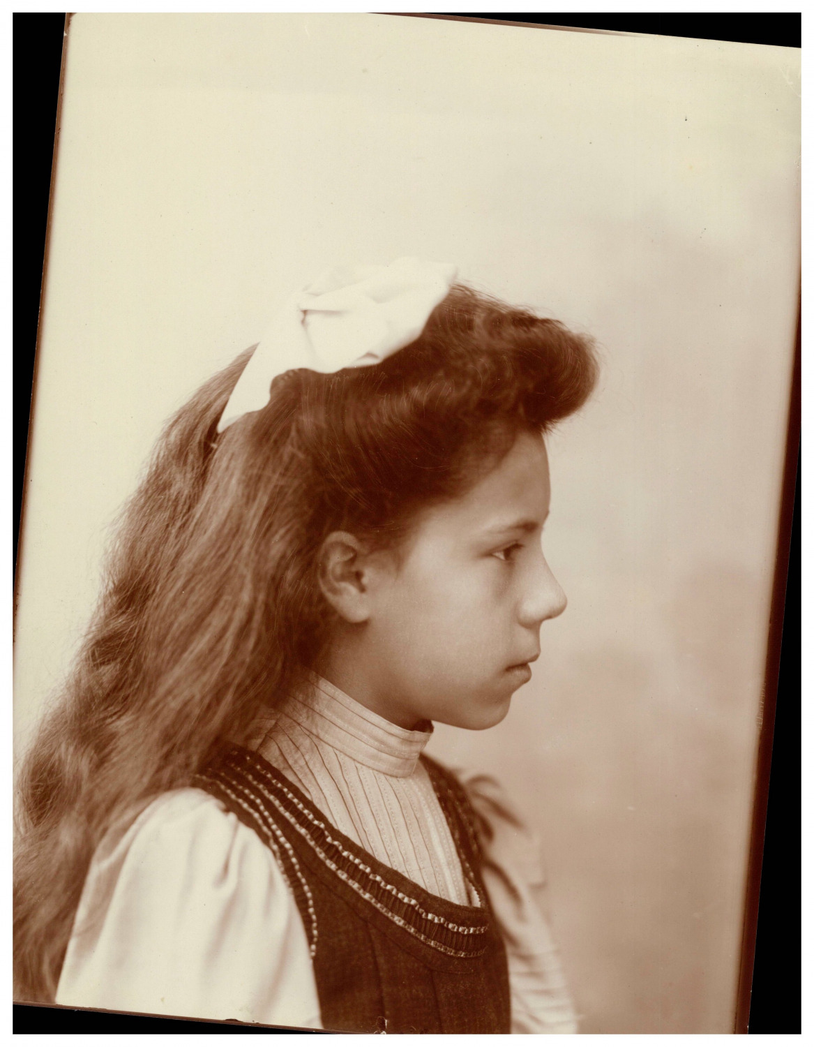 Vintage Print Profile Portrait of a Girl  Citrate Print  