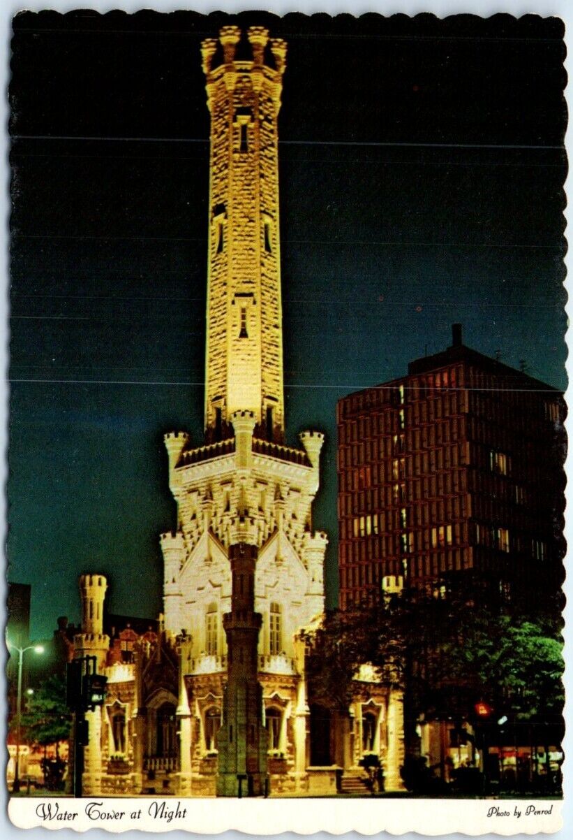 Postcard - Water Tower at Night, Chicago, Illinois, USA