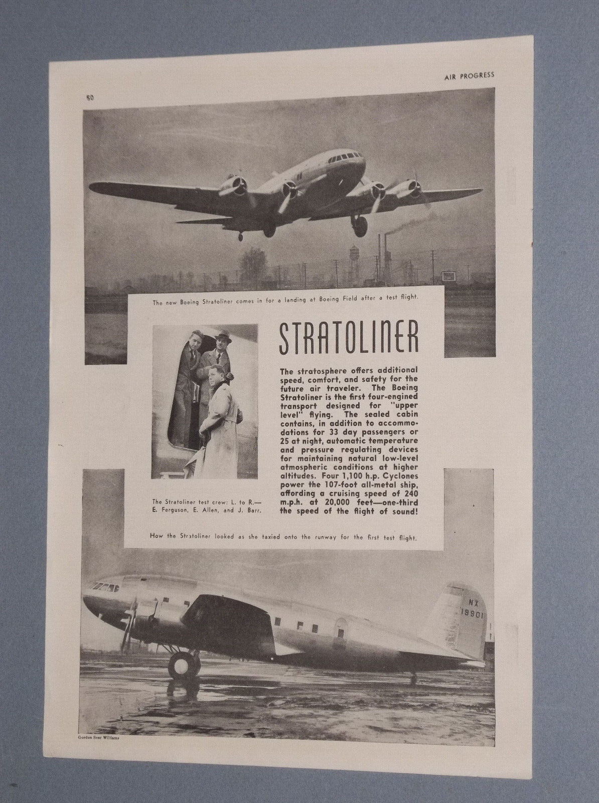 1939 BOEING STRATOLINER AIRCRAFT AD LARGE PASSENGER AIRPLANE