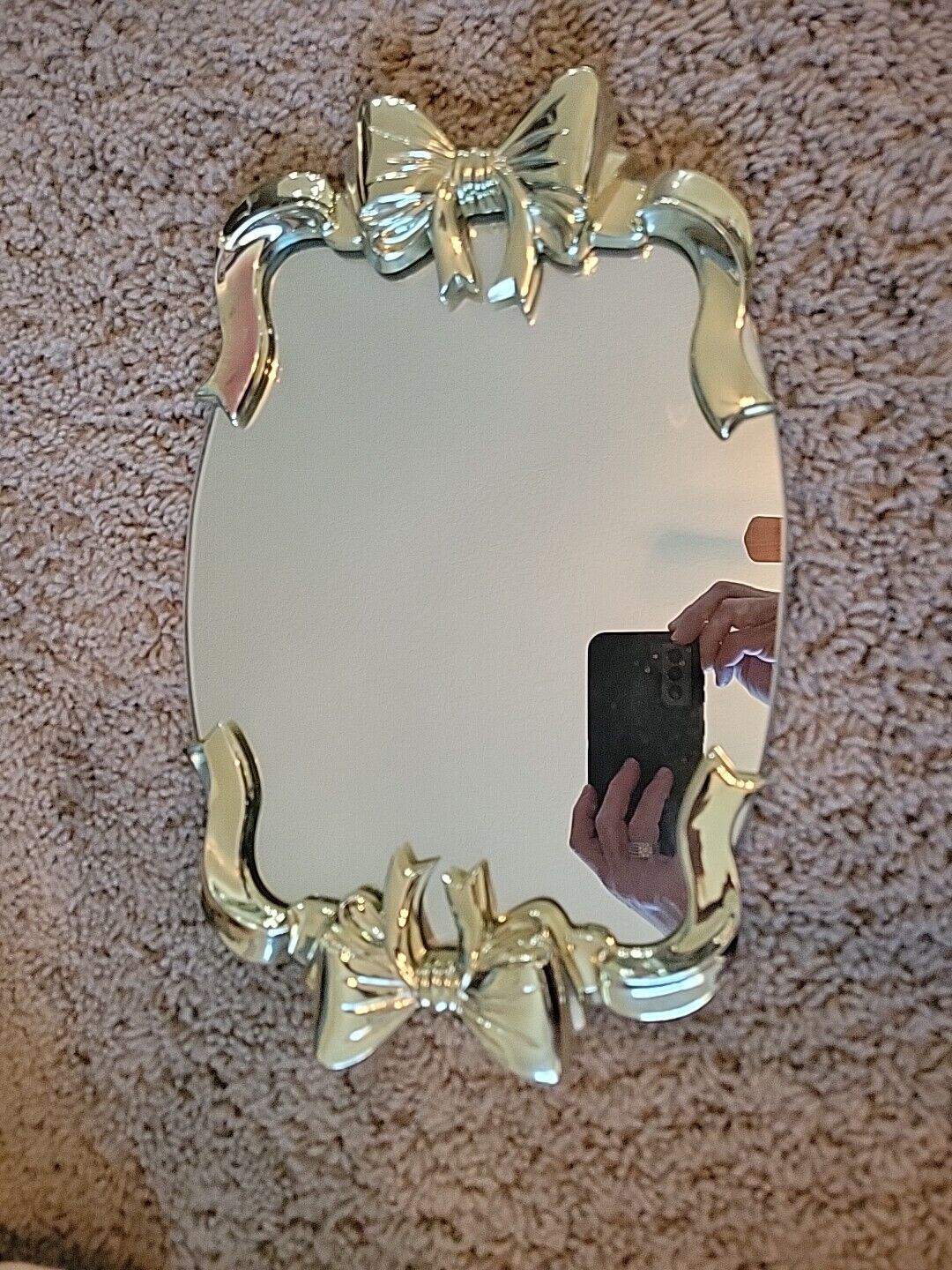Vintage Vanity Mirror Tray With Gold Bows