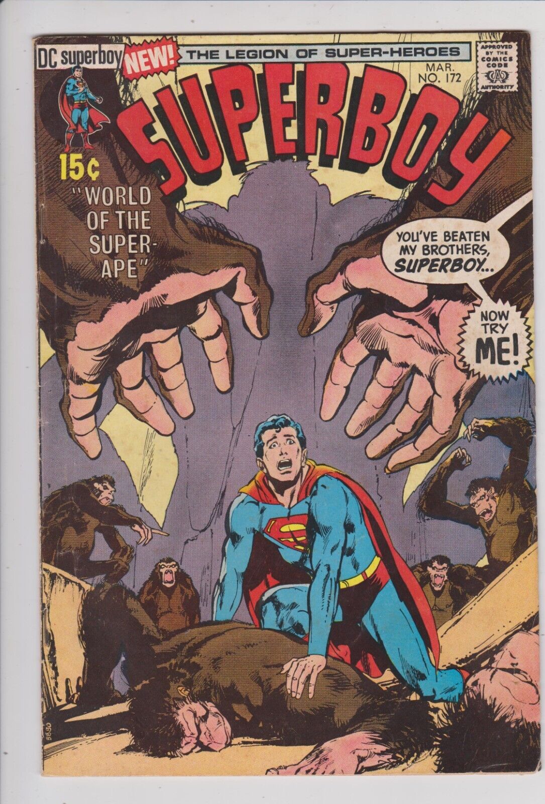 SUPERBOY # 172  FN+  NEAL ADAMS COVER  LSH   MARCH 1971