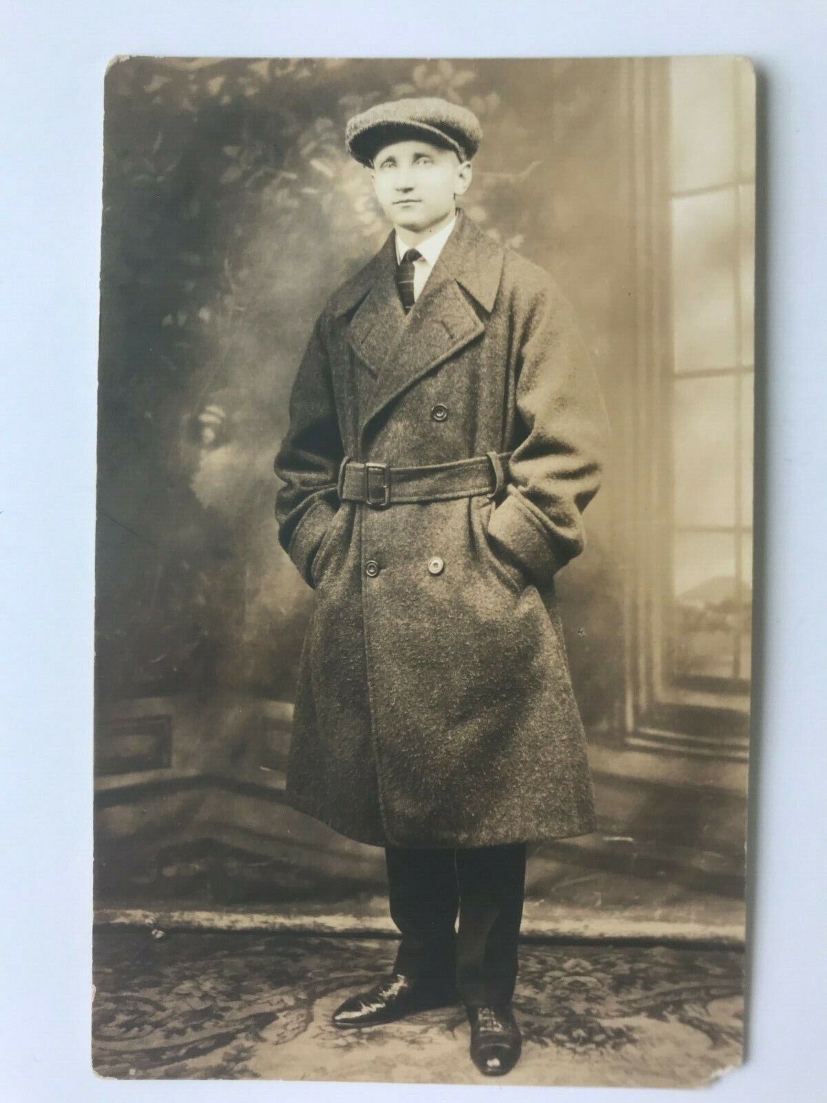 Postcard RPPC Well Dressed Gentleman Wool Coat Tweed Flat Cap c1920\'s AZO