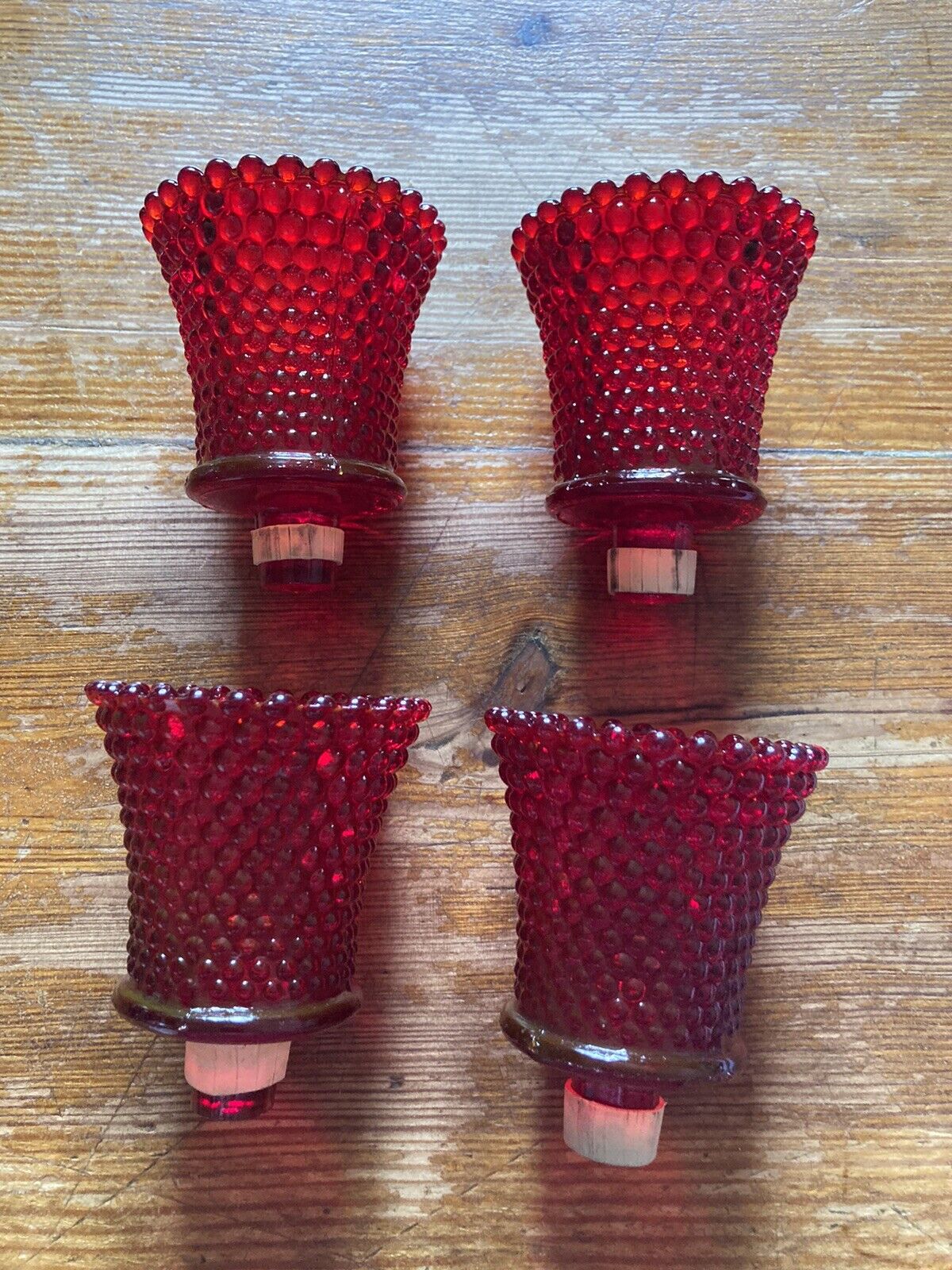 Set of 4 vintage, diamond cut ruby red votive cups