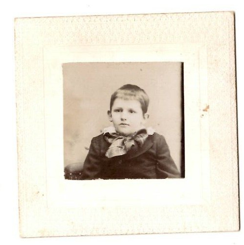 Antique Photo Young Boy Short Haircut Plaid Bow Suit Jacket Portrait