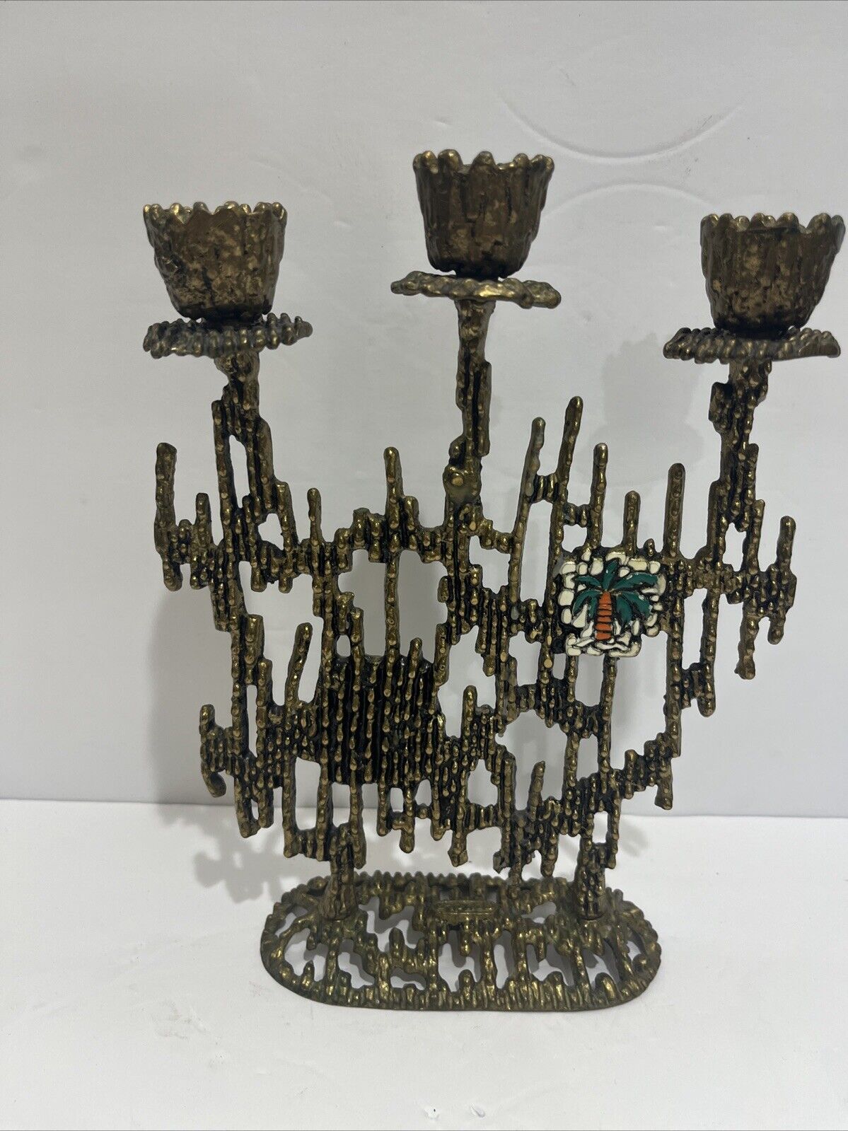 Authentic Tamar Israel Vintage Brass Judaica Shabbat Candle Holder Jerusalem