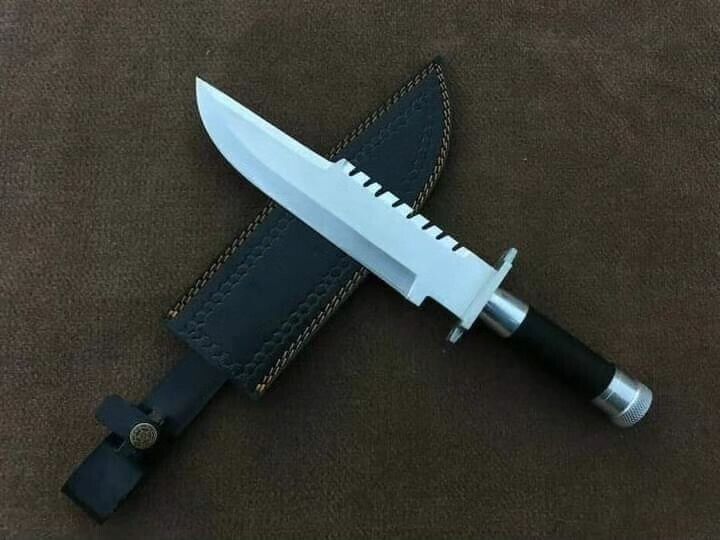 CUSTOM HANDMADE D2 STEEL HUNTING BOWIE KNIFE WITH STEEL GAURD AND LEATHER HANDLE