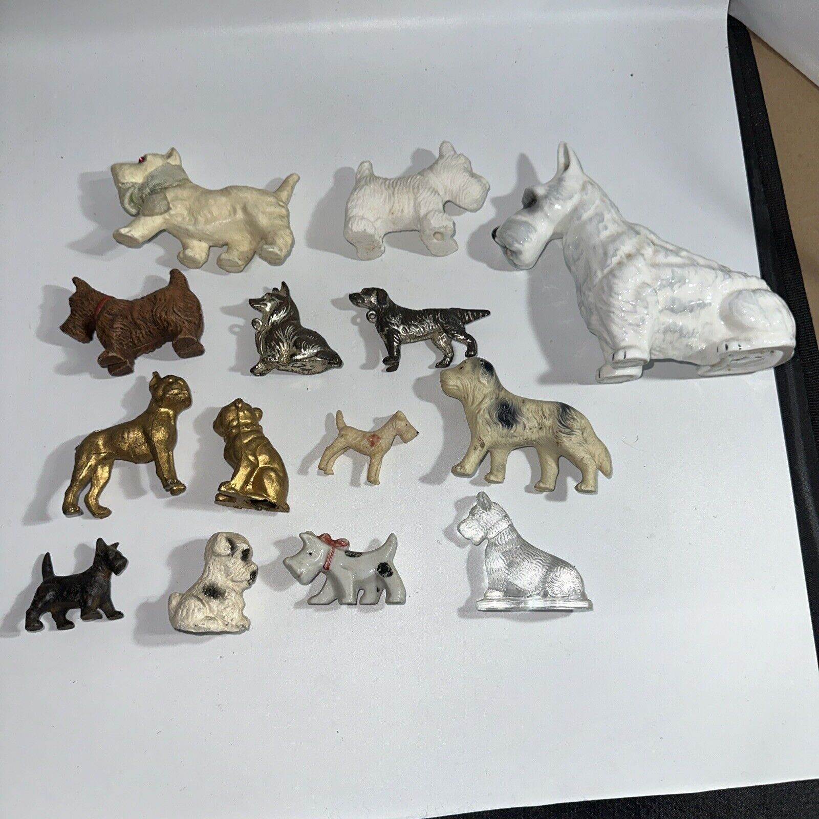 Vintage  Group Of 14 Miniature Dog Figurines Some Metal, Most Glass. Terriers (9