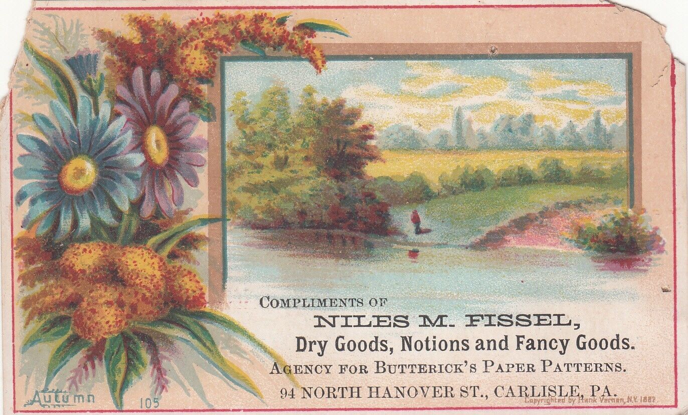 Niles M Fissel Dry Goods Butterick\'s Patterns Carlisle PA AUTUMN Card c1880s